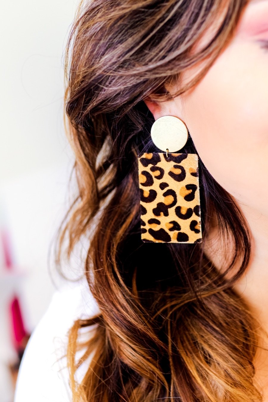 Animal Print Geometric Drop Earrings - Jess Lea Boutique