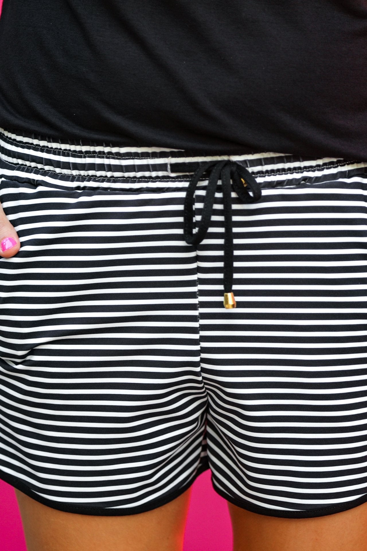 Blurred Lines Striped Drawstring Everyday Shorts-PREORDER