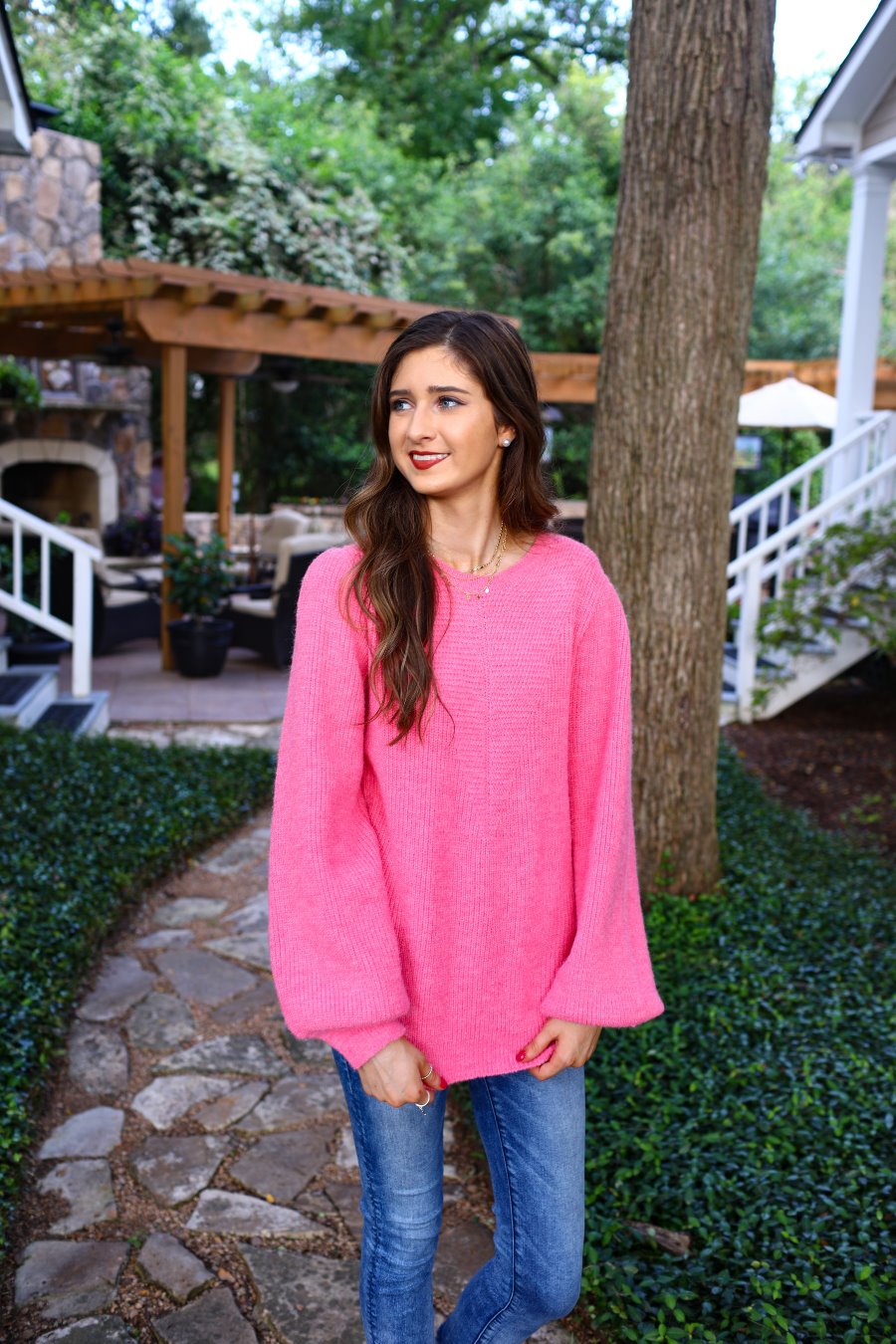 Bubble Gum Balloon Sleeve Sweater - Jess Lea Boutique