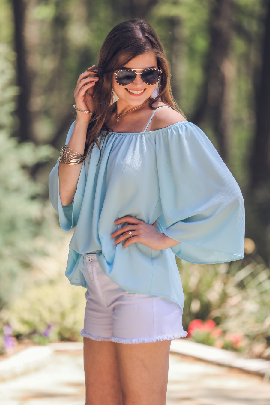Teal cold shoulder top cheap