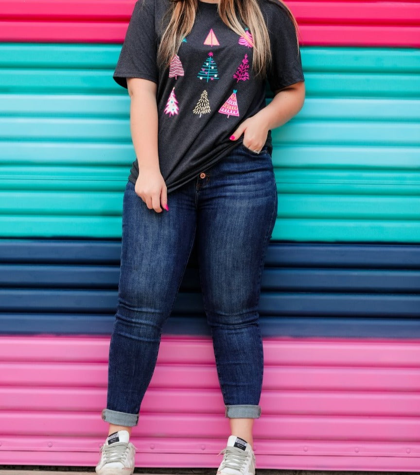 Colorful Christmas Tree Graphic Tee - Jess Lea Boutique