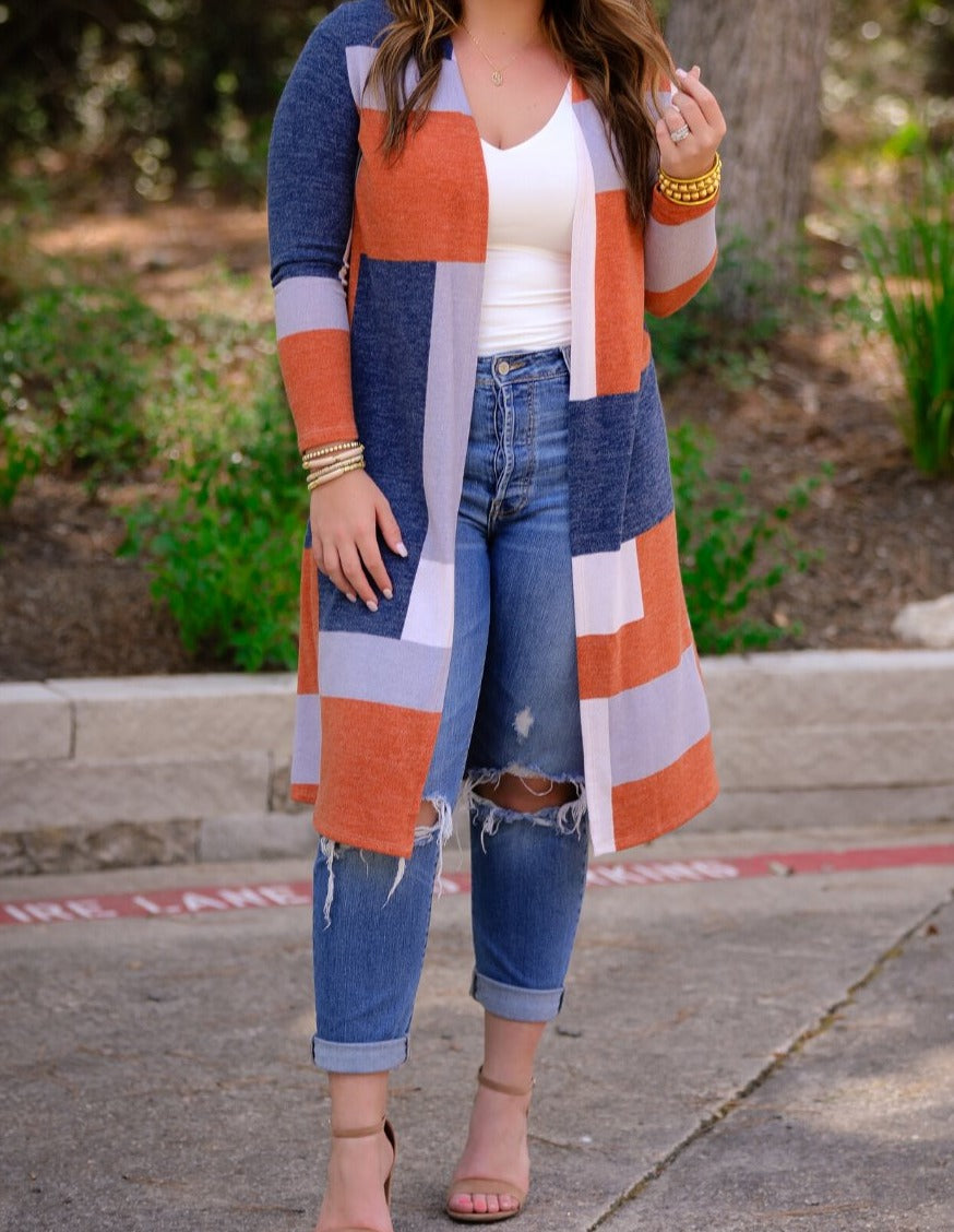 Fall Feeling Colorblock Long Cardigan - Jess Lea Boutique