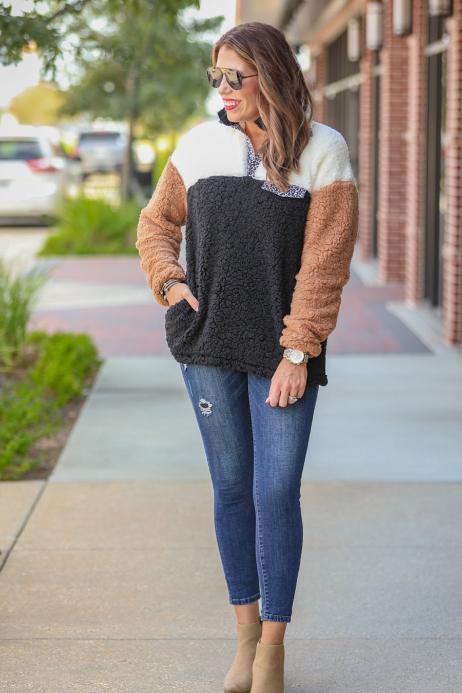 Graham Color Block Sherpa Pullover - Jess Lea Boutique