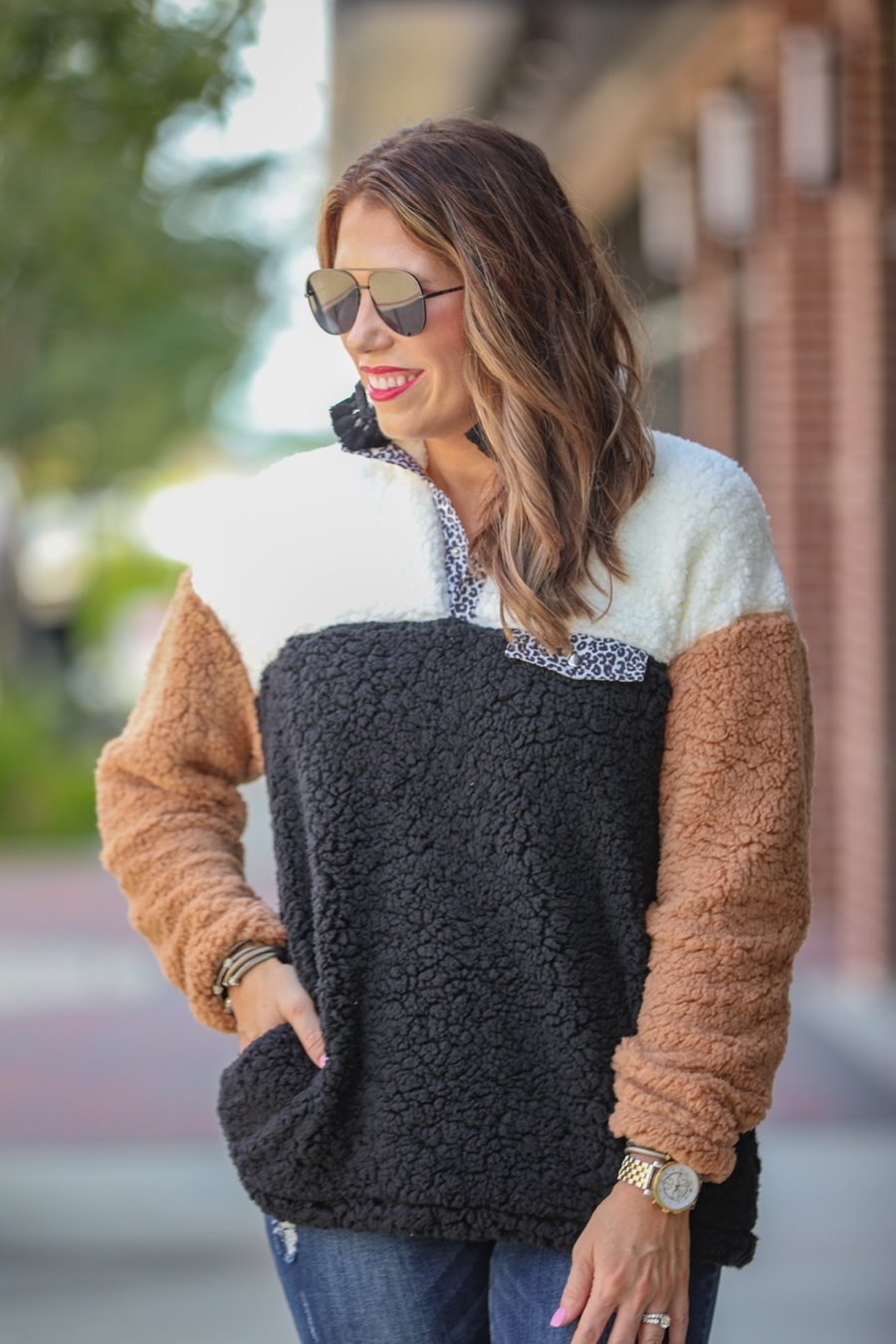 Graham Color Block Sherpa Pullover - Jess Lea Boutique