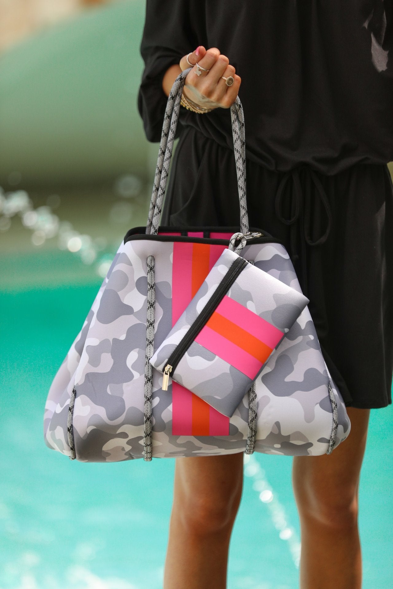 Neoprene Green Camo and Pink Tote Bag