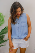 Harlow Sleeveless Chambray Top - Jess Lea Boutique