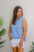 Harlow Sleeveless Chambray Top - Jess Lea Boutique