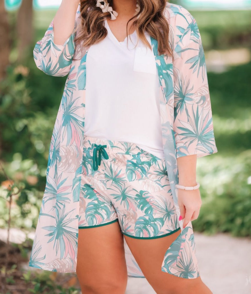 Hot Tropic Blush Palm Kimono - Jess Lea Boutique