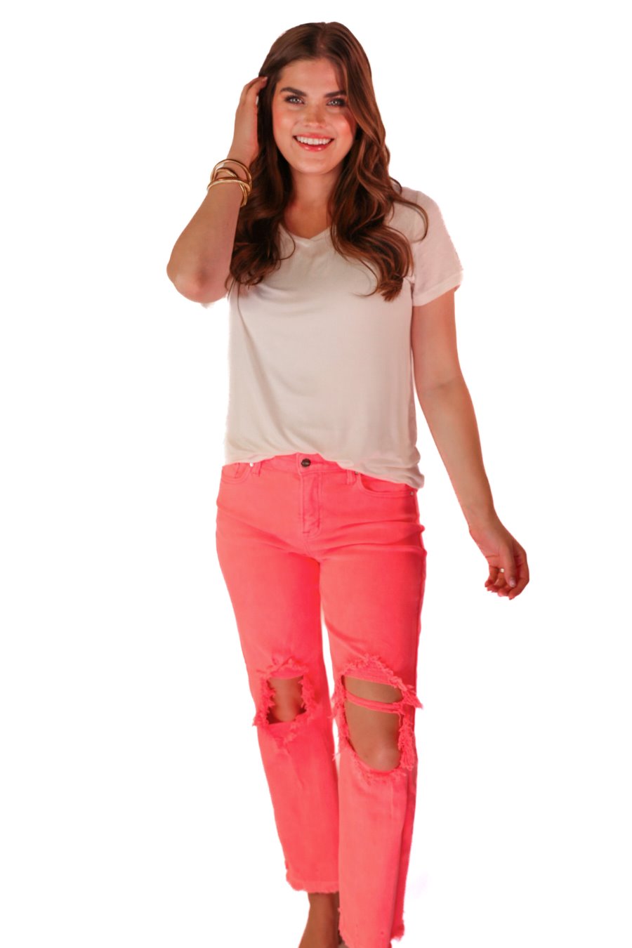 Neon Pink Distressed Jeans