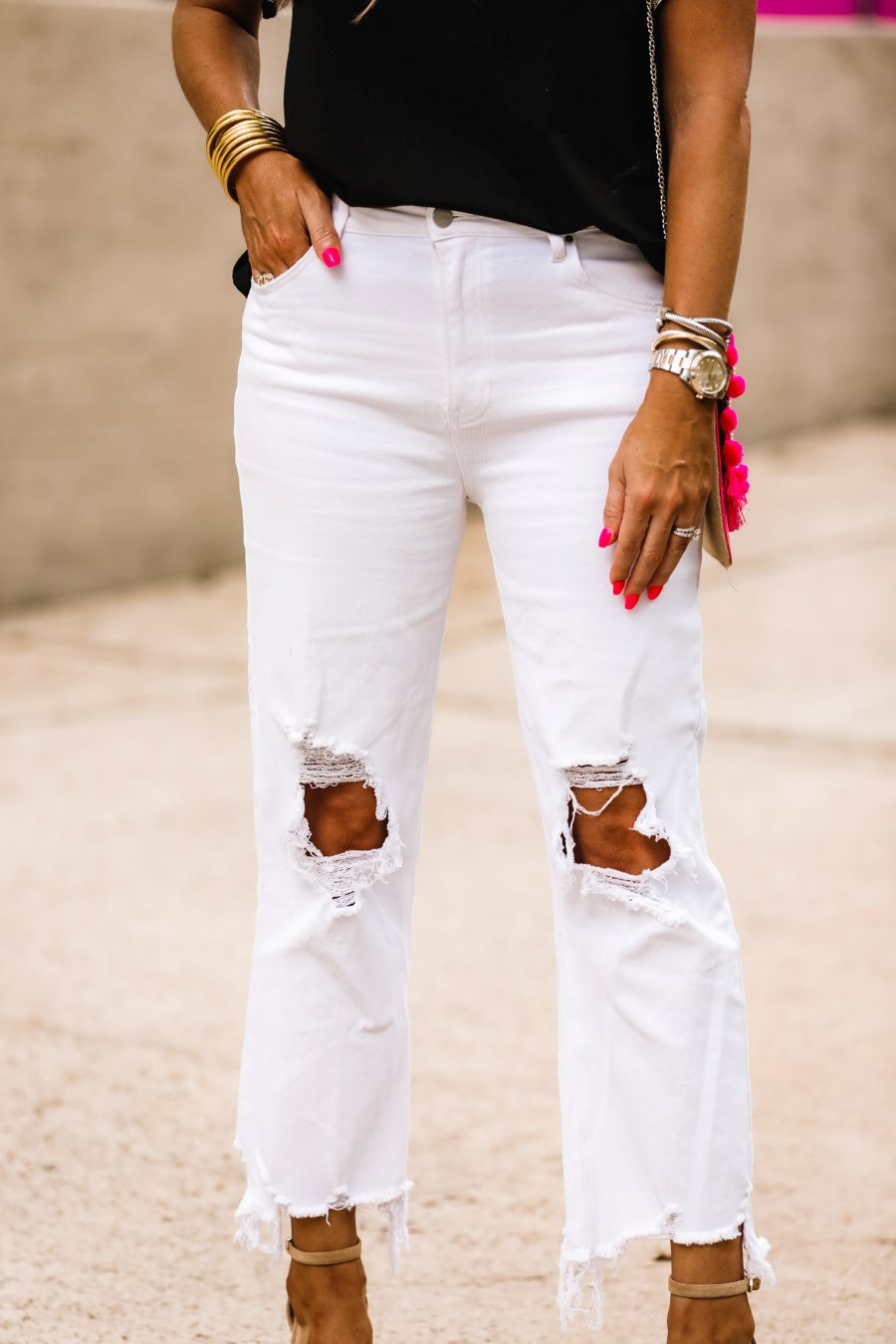Jen White Distressed Denim Jeans