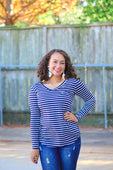 Jill V-Neck Striped Long Sleeve Top - Jess Lea Boutique