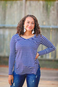 Jill V-Neck Striped Long Sleeve Top - Jess Lea Boutique