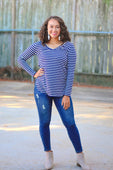 Jill V-Neck Striped Long Sleeve Top - Jess Lea Boutique
