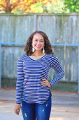Jill V-Neck Striped Long Sleeve Top - Jess Lea Boutique