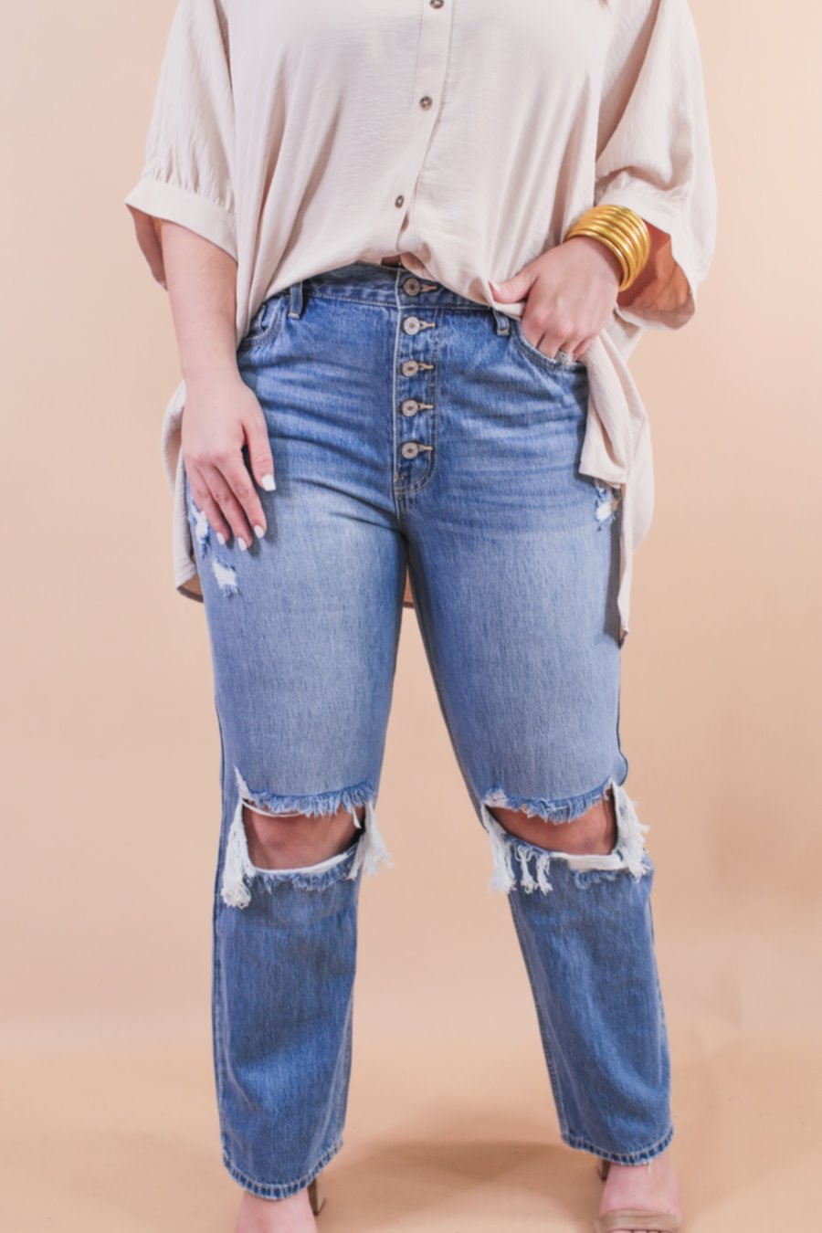 Juliana Medium Distressed Straight Jeans