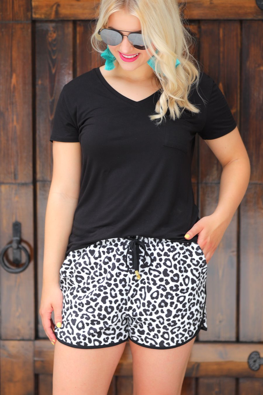 Kamryn White Leopard Drawstring Everyday Shorts-PREORDER