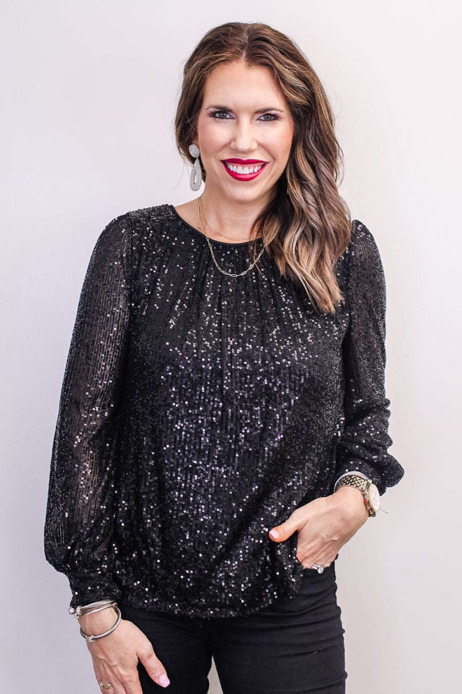 Midnight Sequin Long Sleeve Top - Jess Lea Boutique