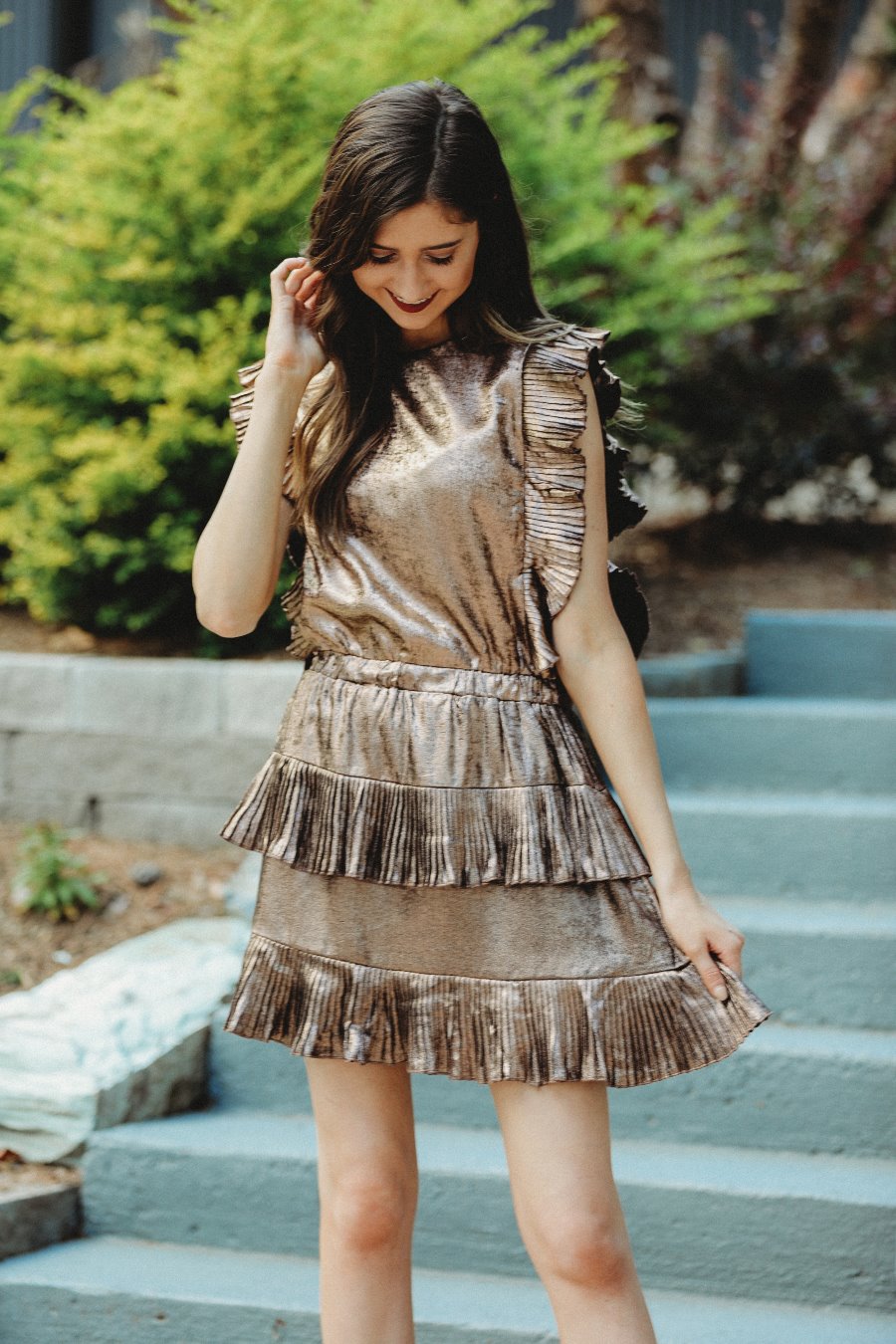 Nora Bronze Ruffle Dress - Jess Lea Boutique