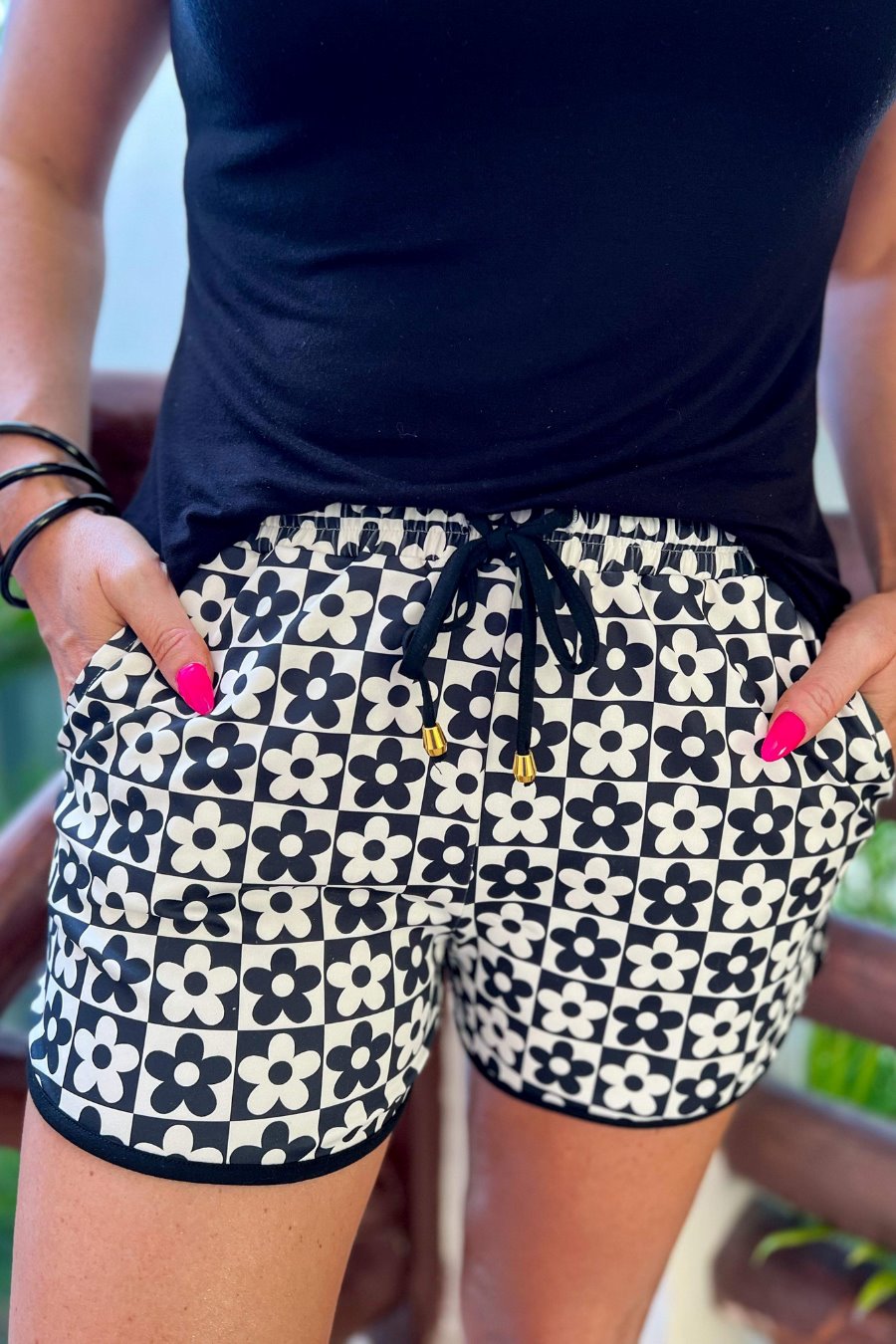 PREORDER-Adult New Habits Checkered Drawstring Everyday Shorts