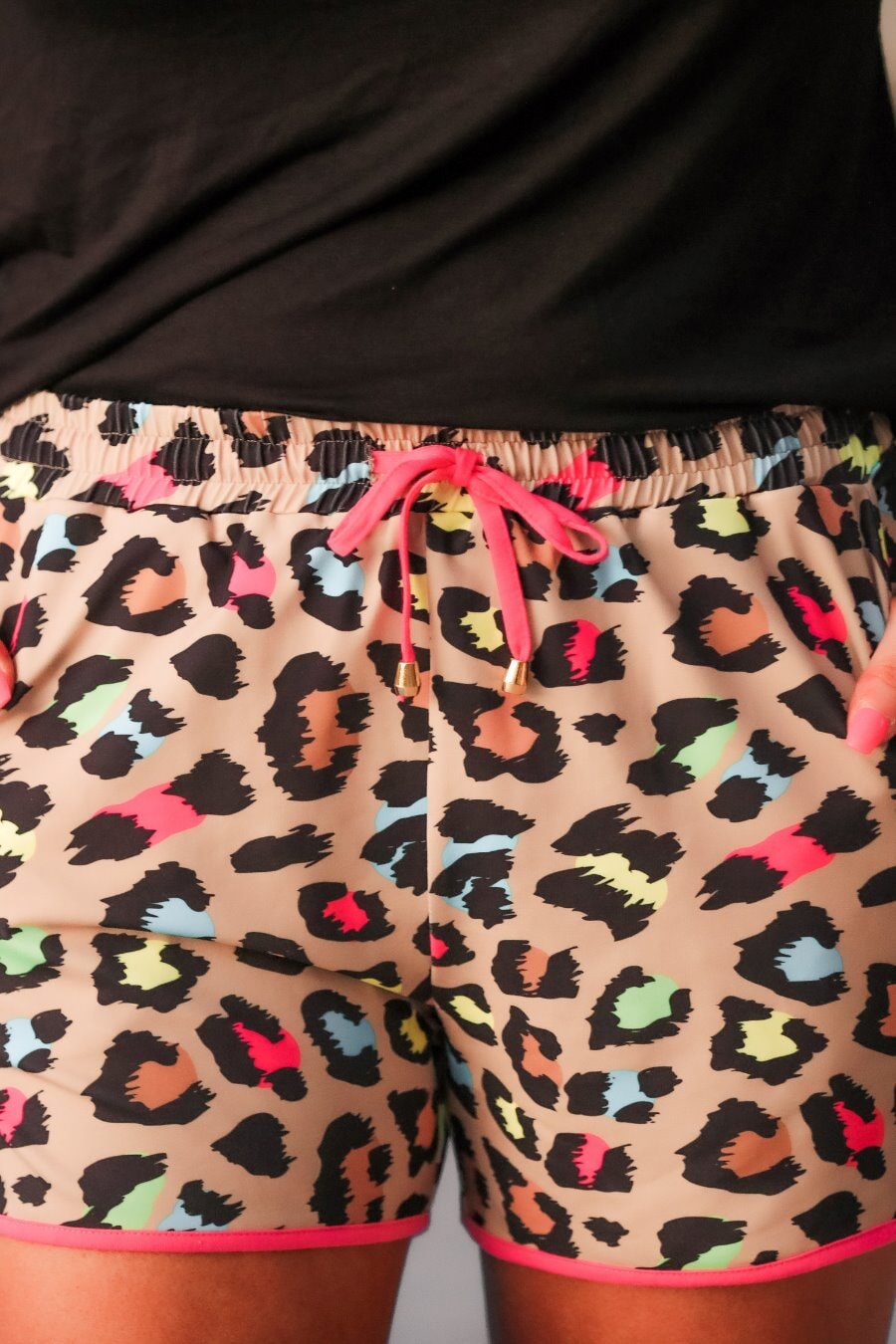 PREORDER-Adult Splash Of Color Leopard Drawstring Everyday Shorts