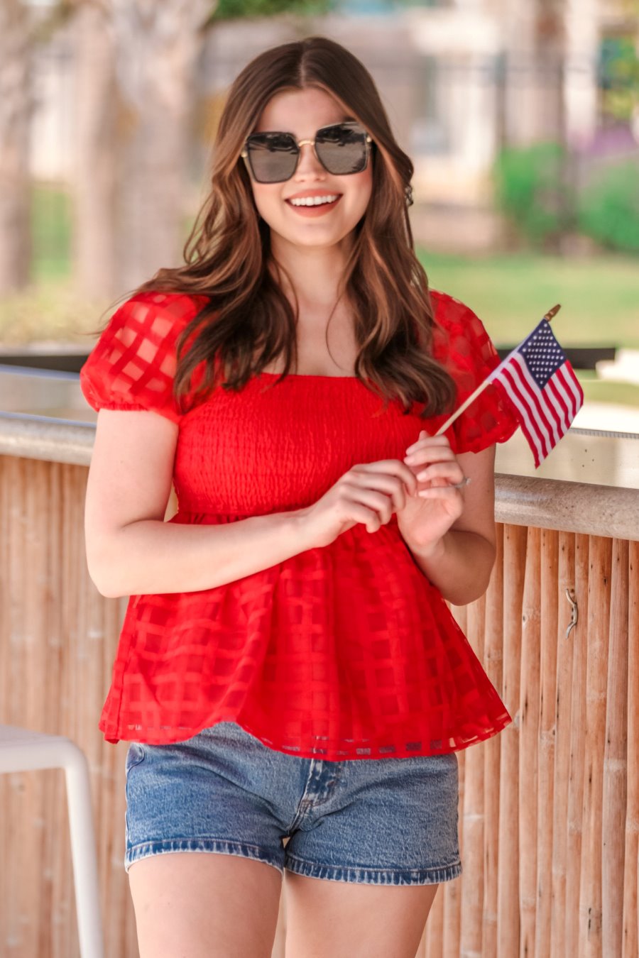 Red sales smocked top