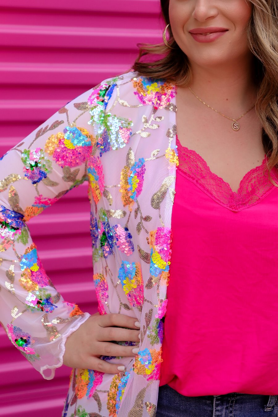 Glamorous Floral Sequin Kimono - Jess Lea Boutique