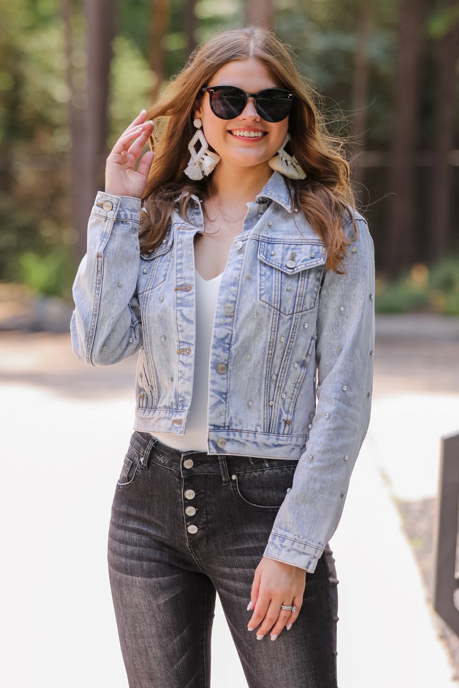 Denim Jean jacket with rhinestones - Jackets & Blazers