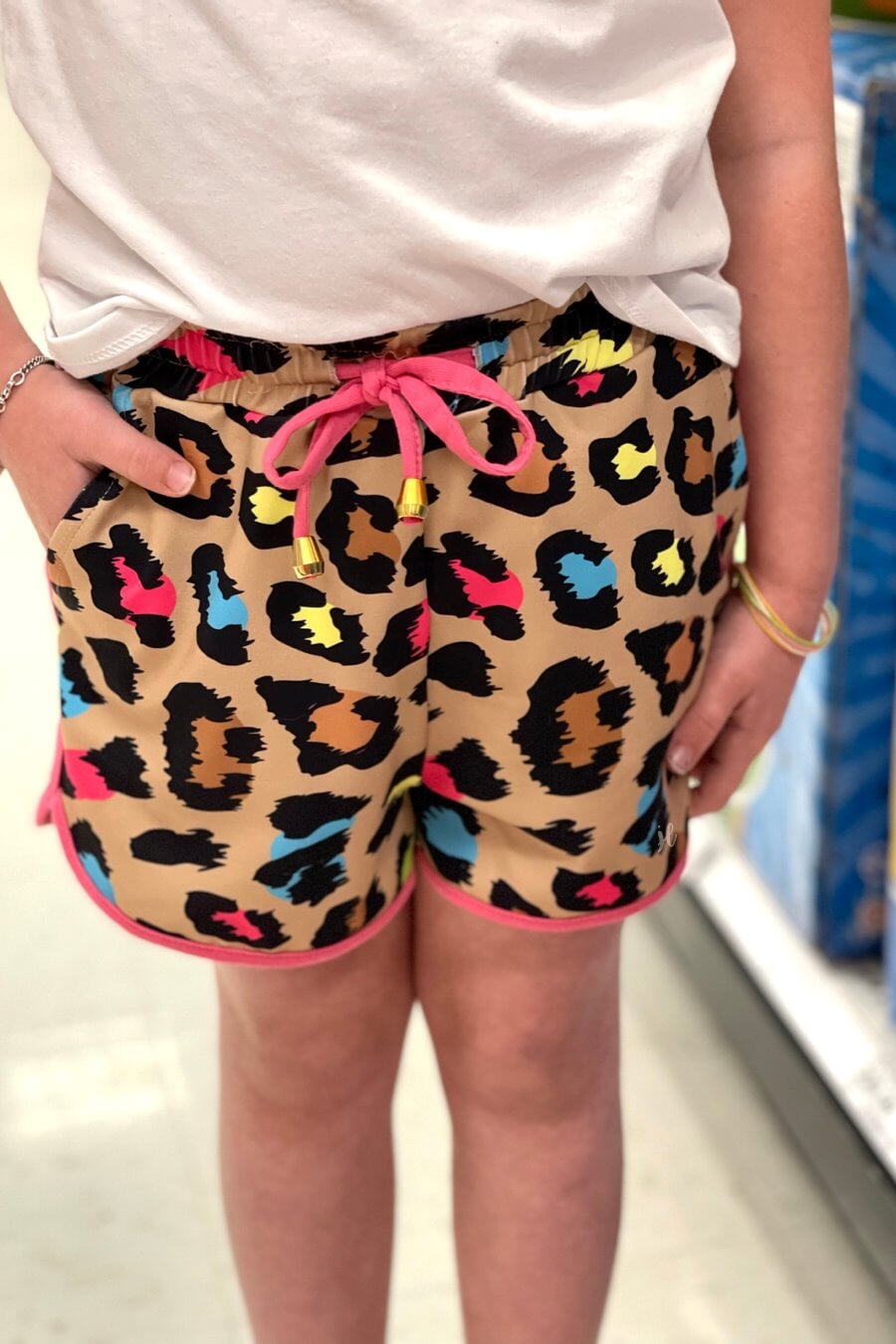 PREORDER-Kids Splash Of Color Leopard Drawstring Everyday Shorts