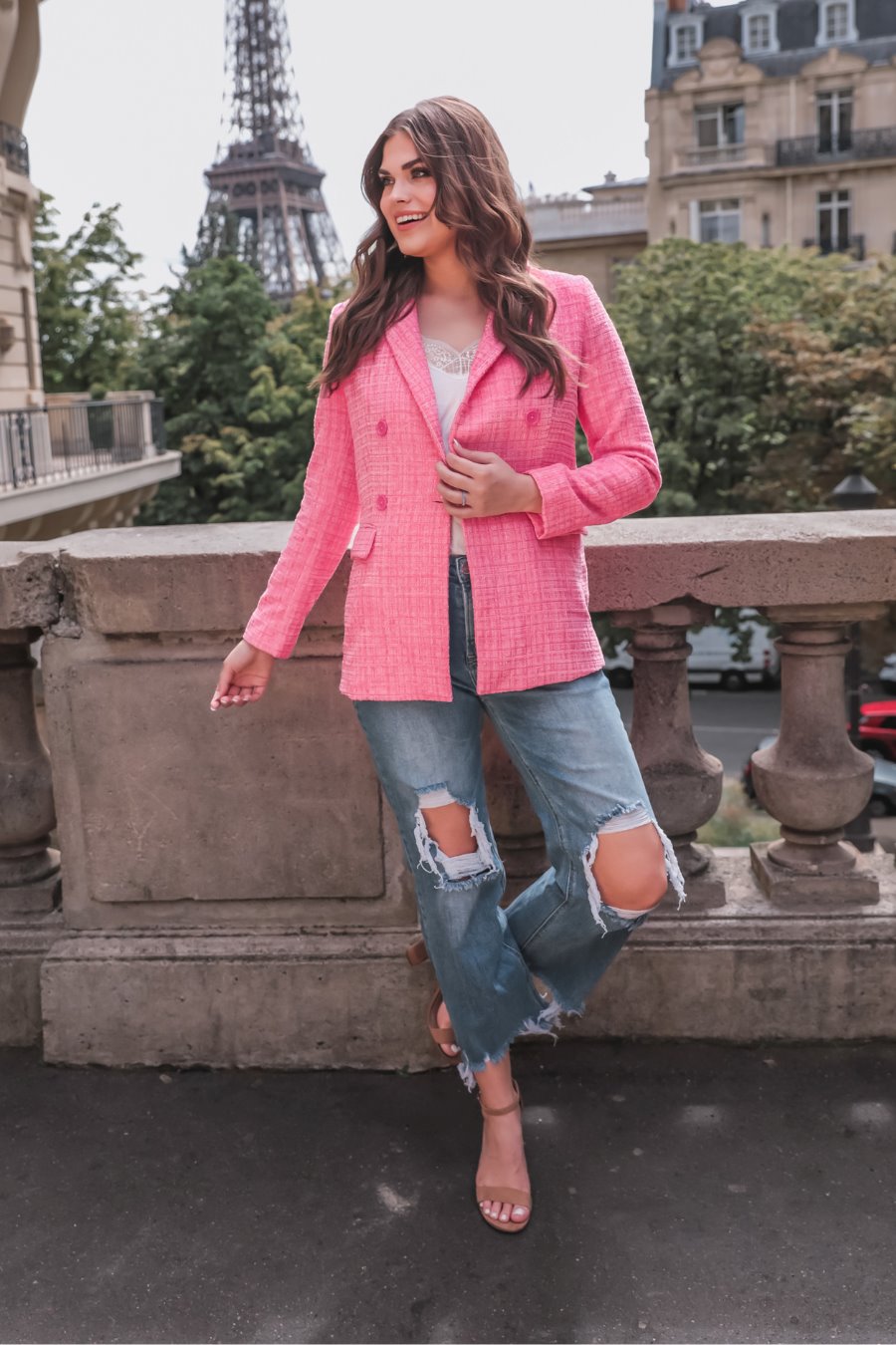 Tweed pink blazer hotsell