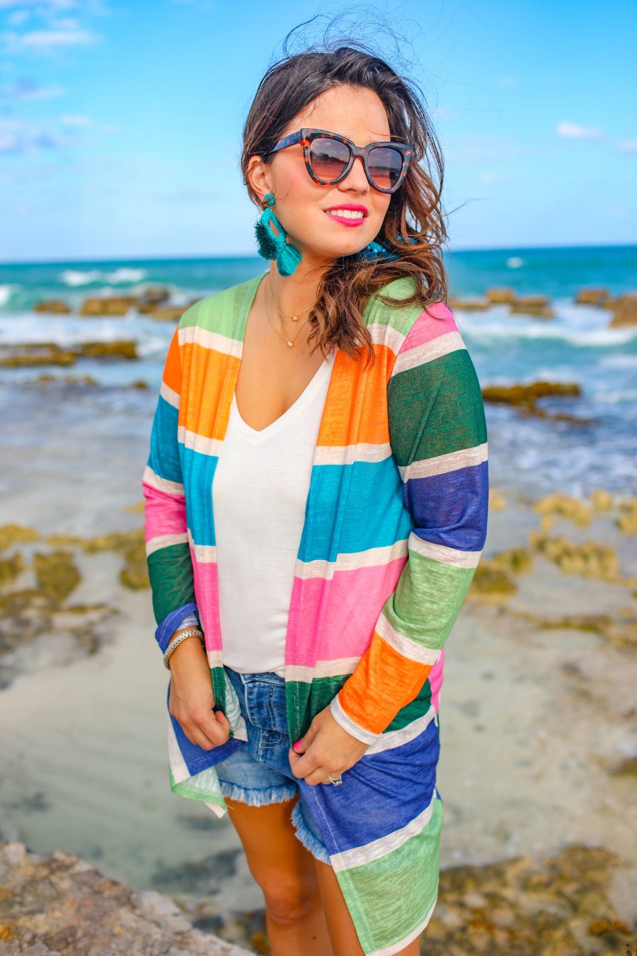 Poolside Colorful Striped Cardigan