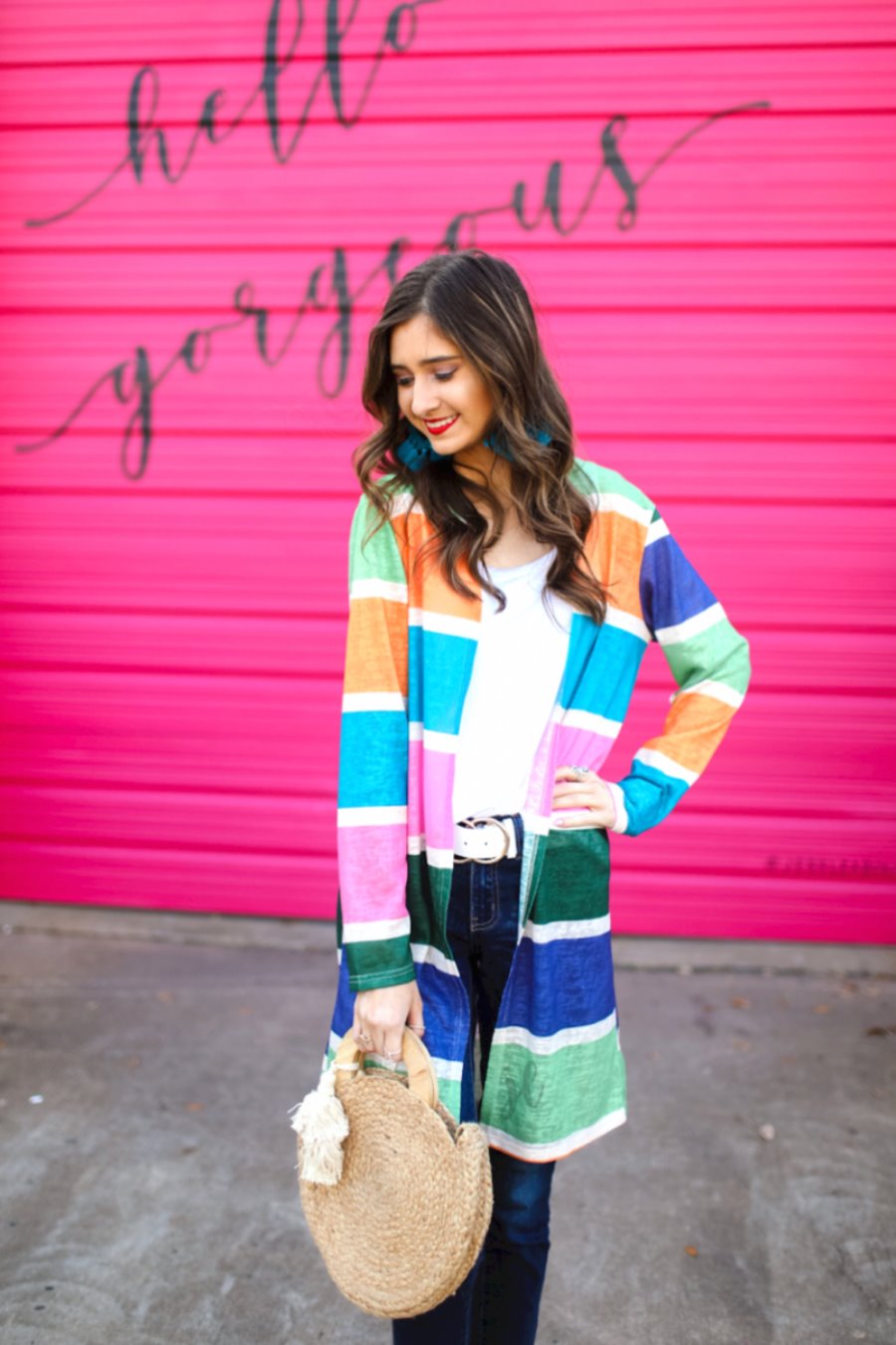 Colorful striped cardigan hot sale