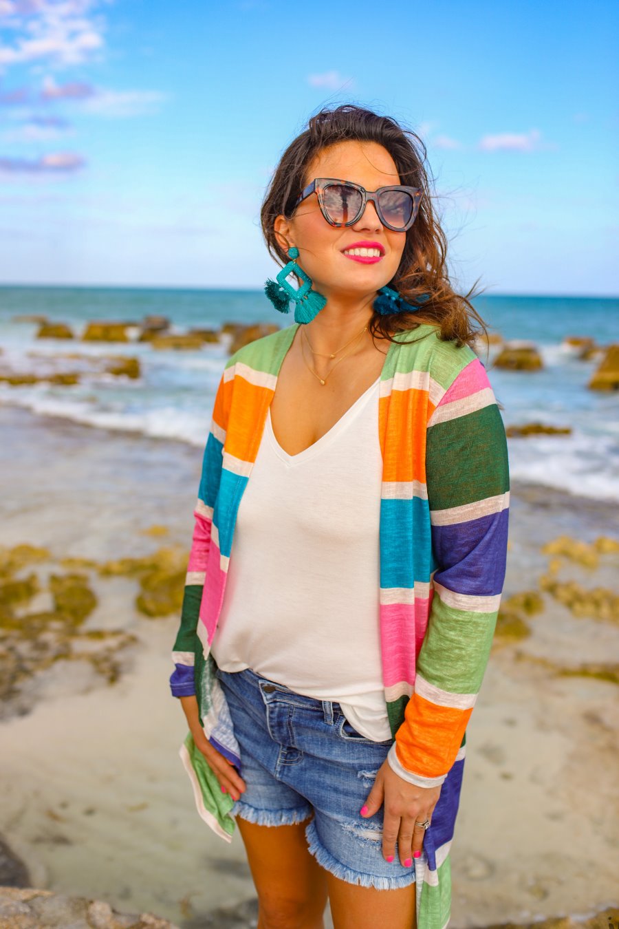 Colorful striped cardigan hot sale