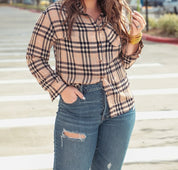 PREORDER-Put It In Neutral Plaid Button Up Top