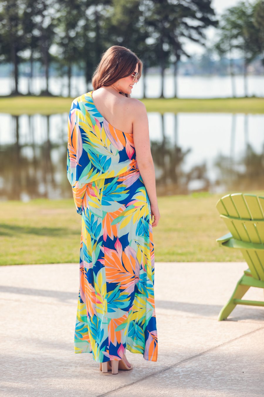 One shoulder tropical sales dress