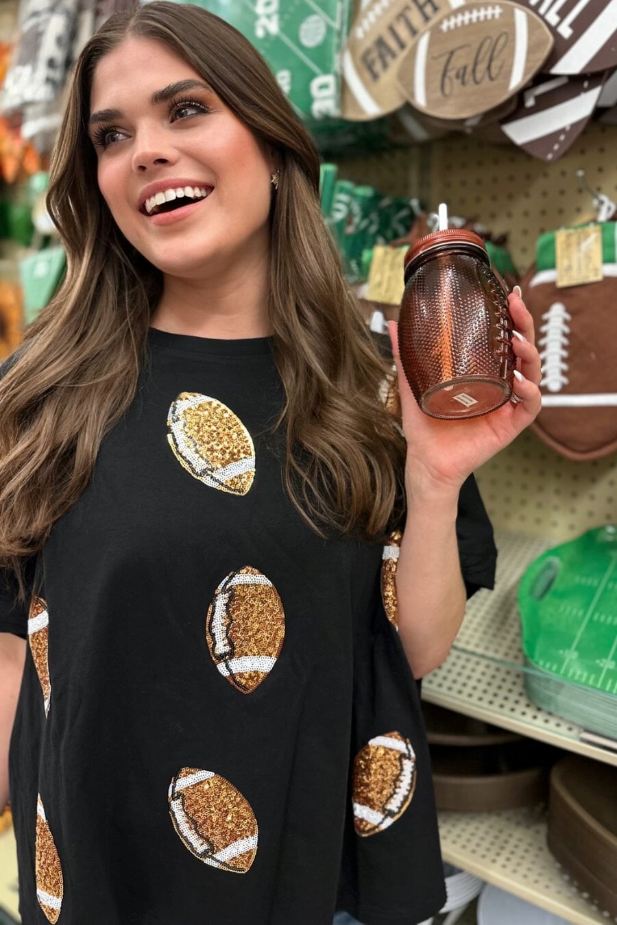 Ready To Tailgate Sequin Football Top