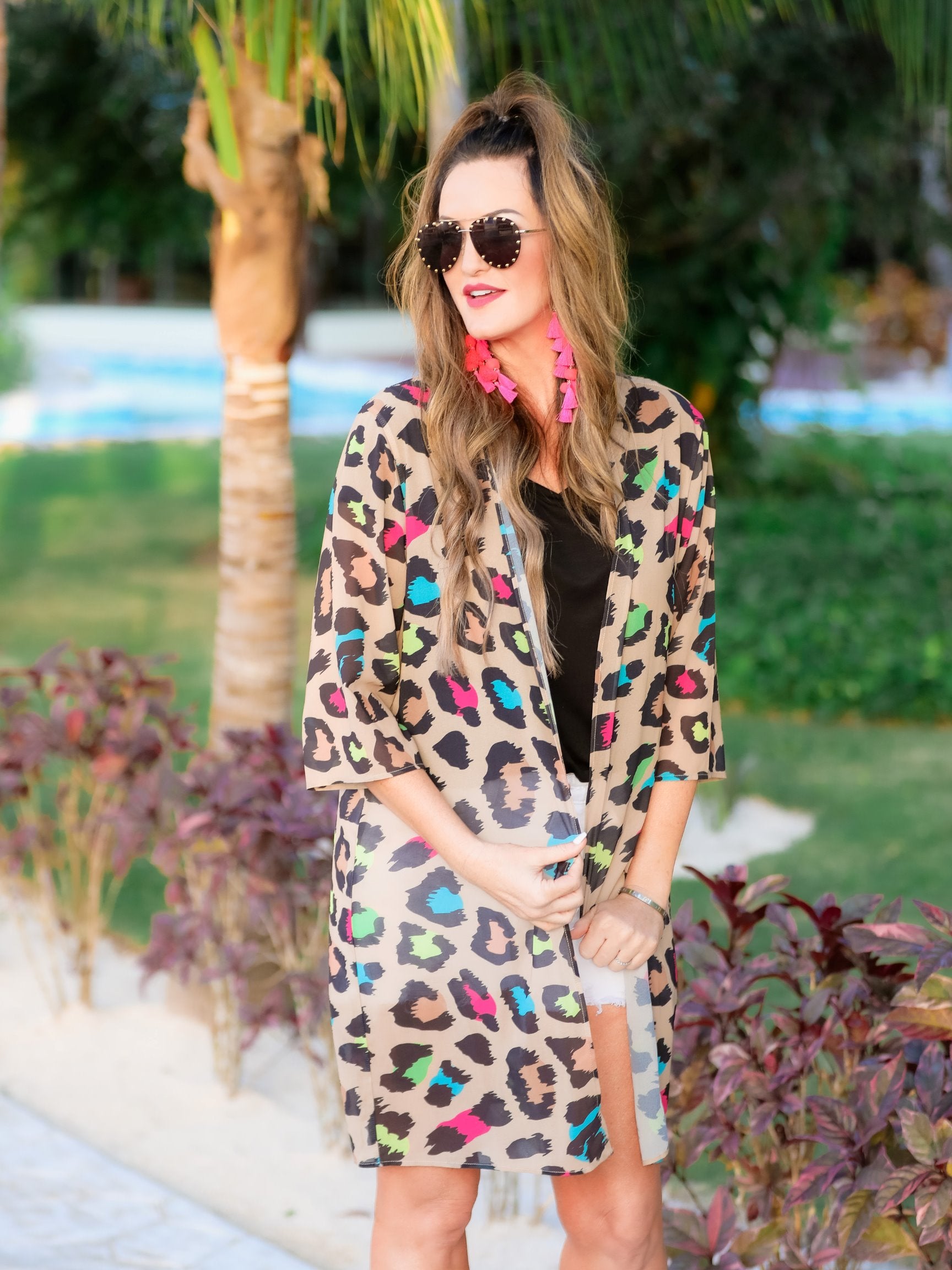 Splash Of Color Leopard Kimono - Jess Lea Boutique