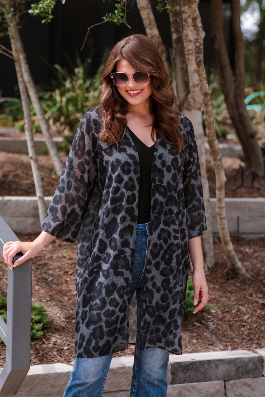 Spot On Leopard Charcoal Kimono - Jess Lea Boutique