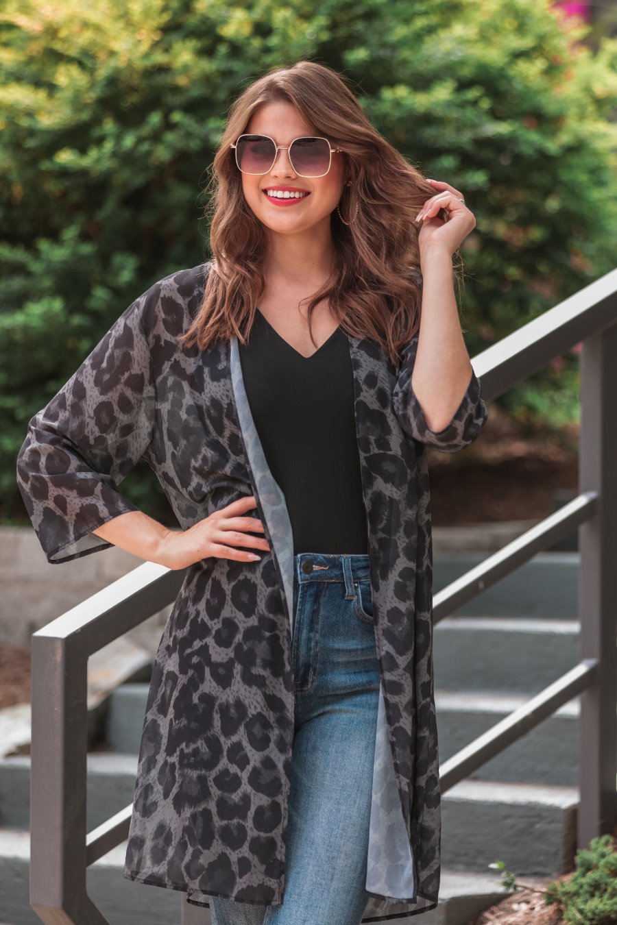 Spot On Leopard Charcoal Kimono - Jess Lea Boutique