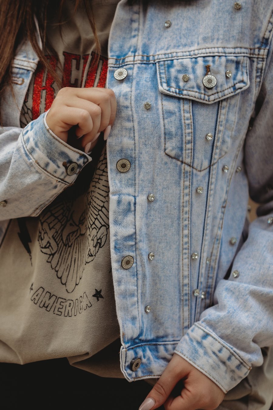 Denim Jean jacket with rhinestones - Jackets & Blazers