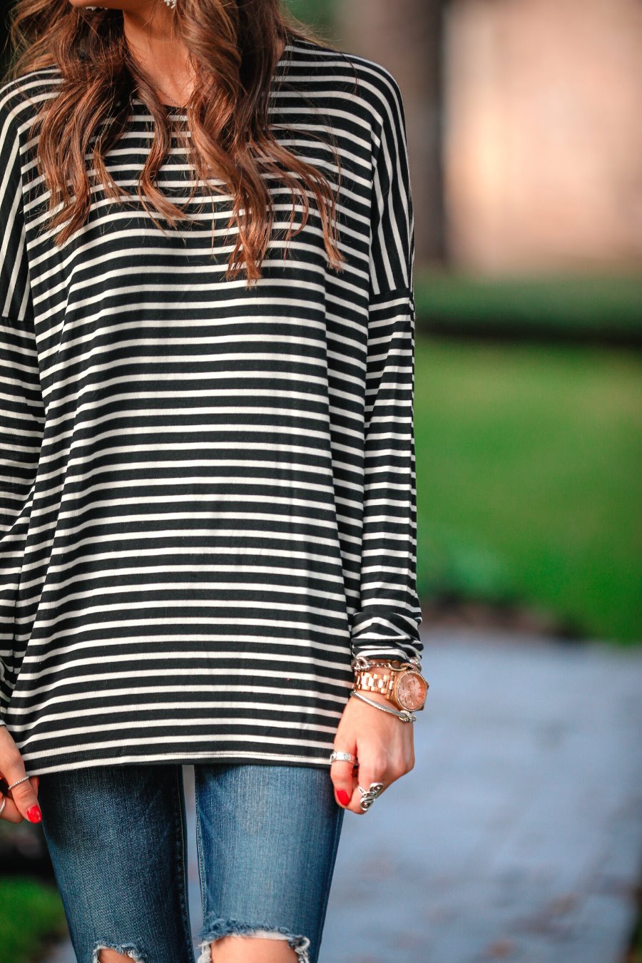 Terry Striped Long Sleeve Top