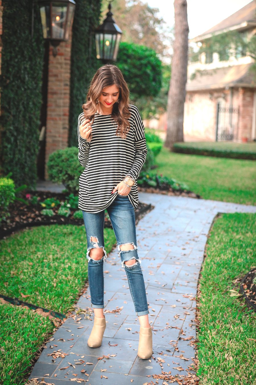 Terry Striped Long Sleeve Top