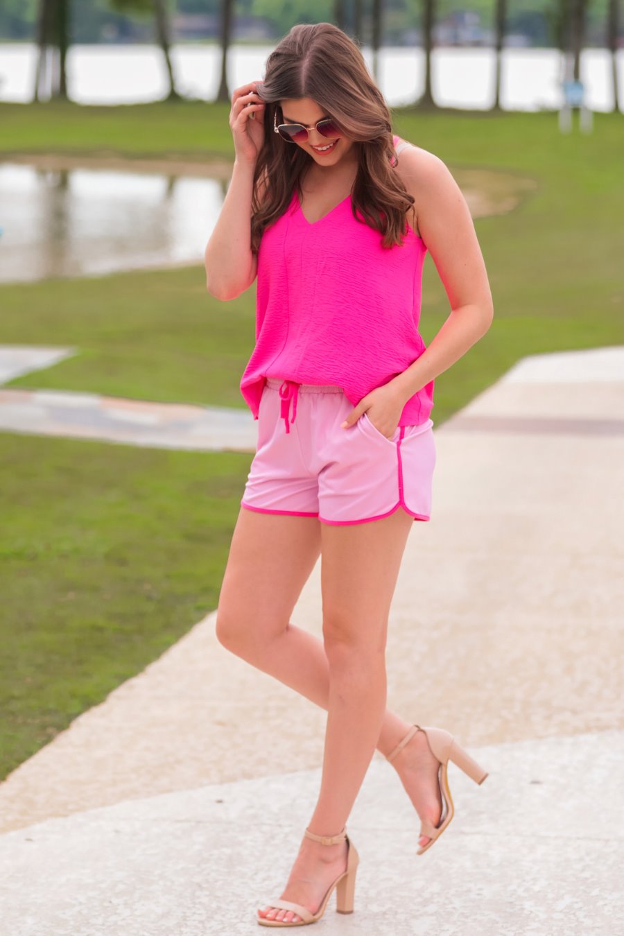 Think Pink Solid Drawstring Everyday Shorts by Jess Lea Boutique