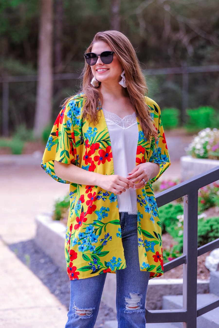 Yellow floral kimono cardigan clearance
